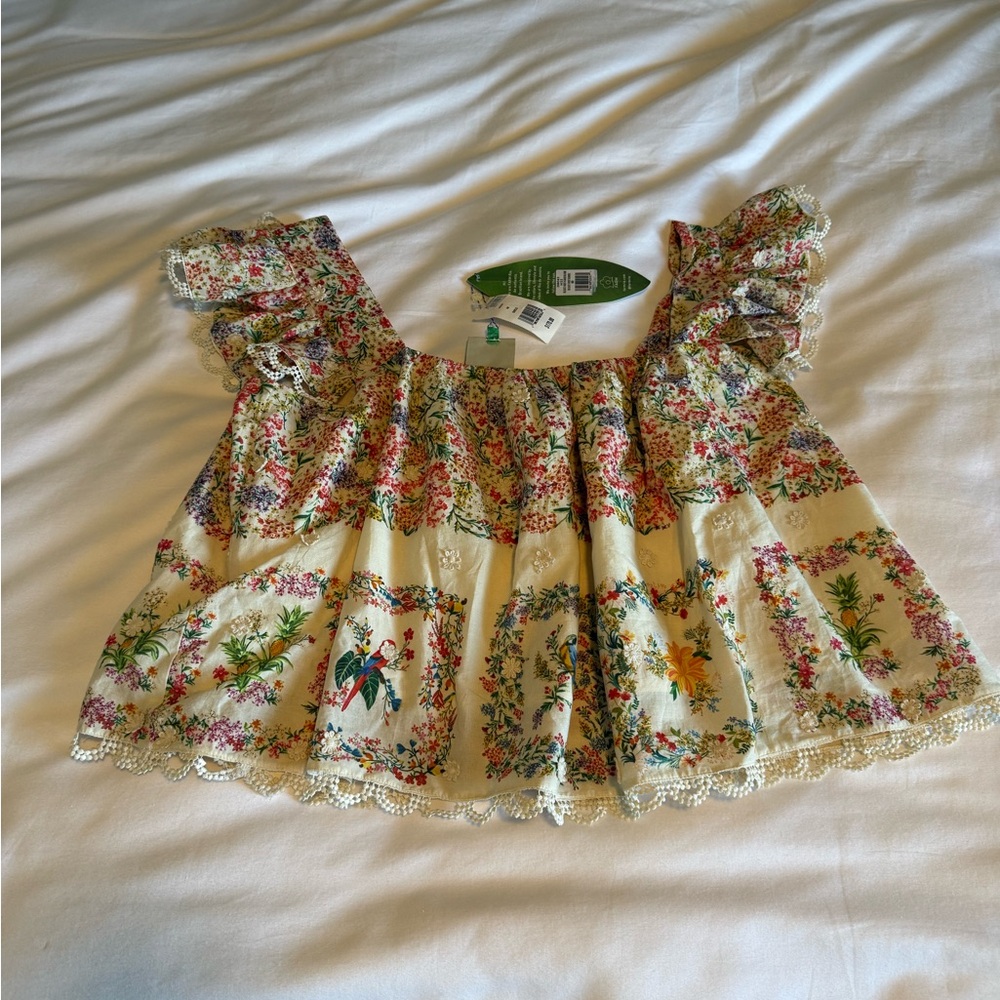 FARM Rio Cream Floral Off-Shoulder Crochet-Trim Top - Picture 8 of 12